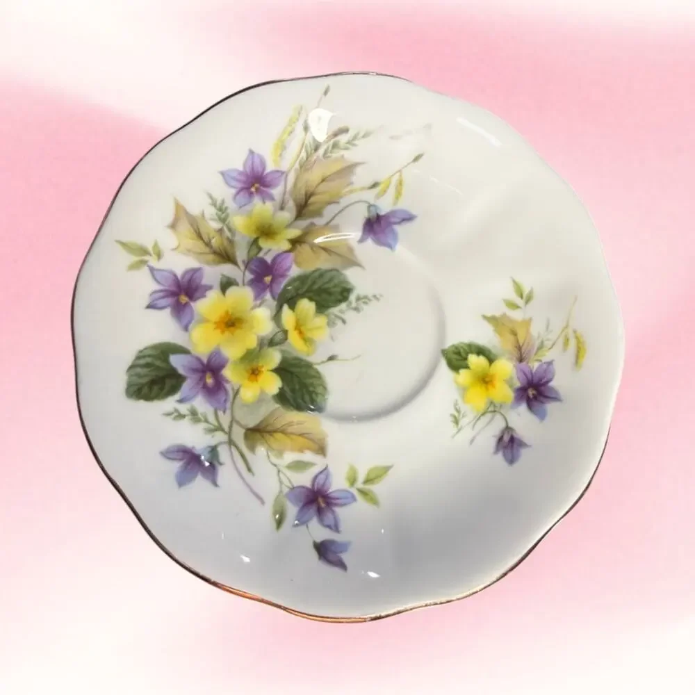 Vintage Royal Albert Primulette Teacup Saucer Primrose Violets Cottagecore